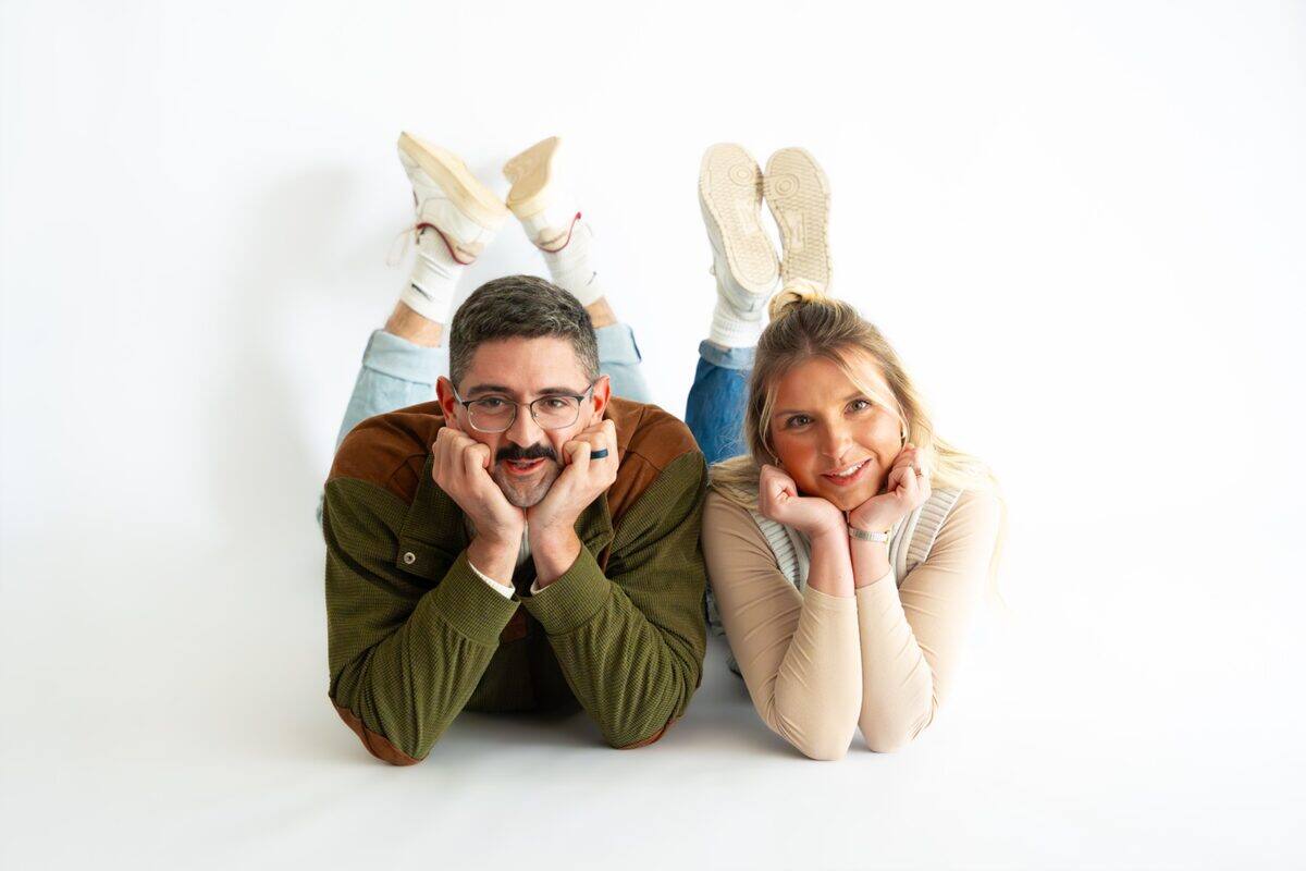 Playful family studio portrait