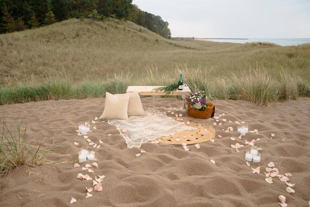 Proposal picnic prepared beside the dunes