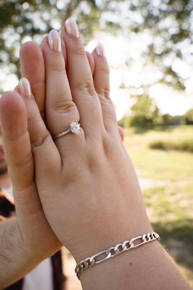 Close-up of a new engagement ring