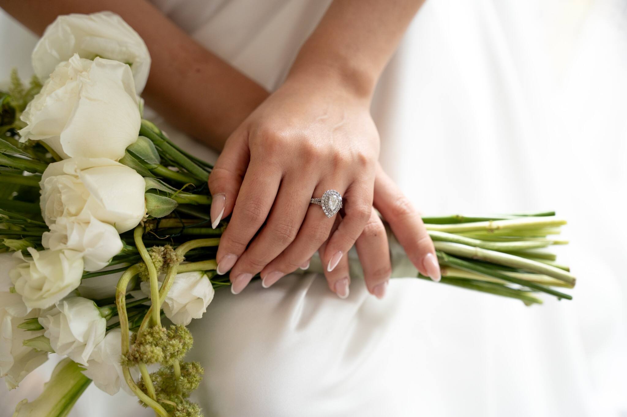 Close view of a bride holding her bouquet