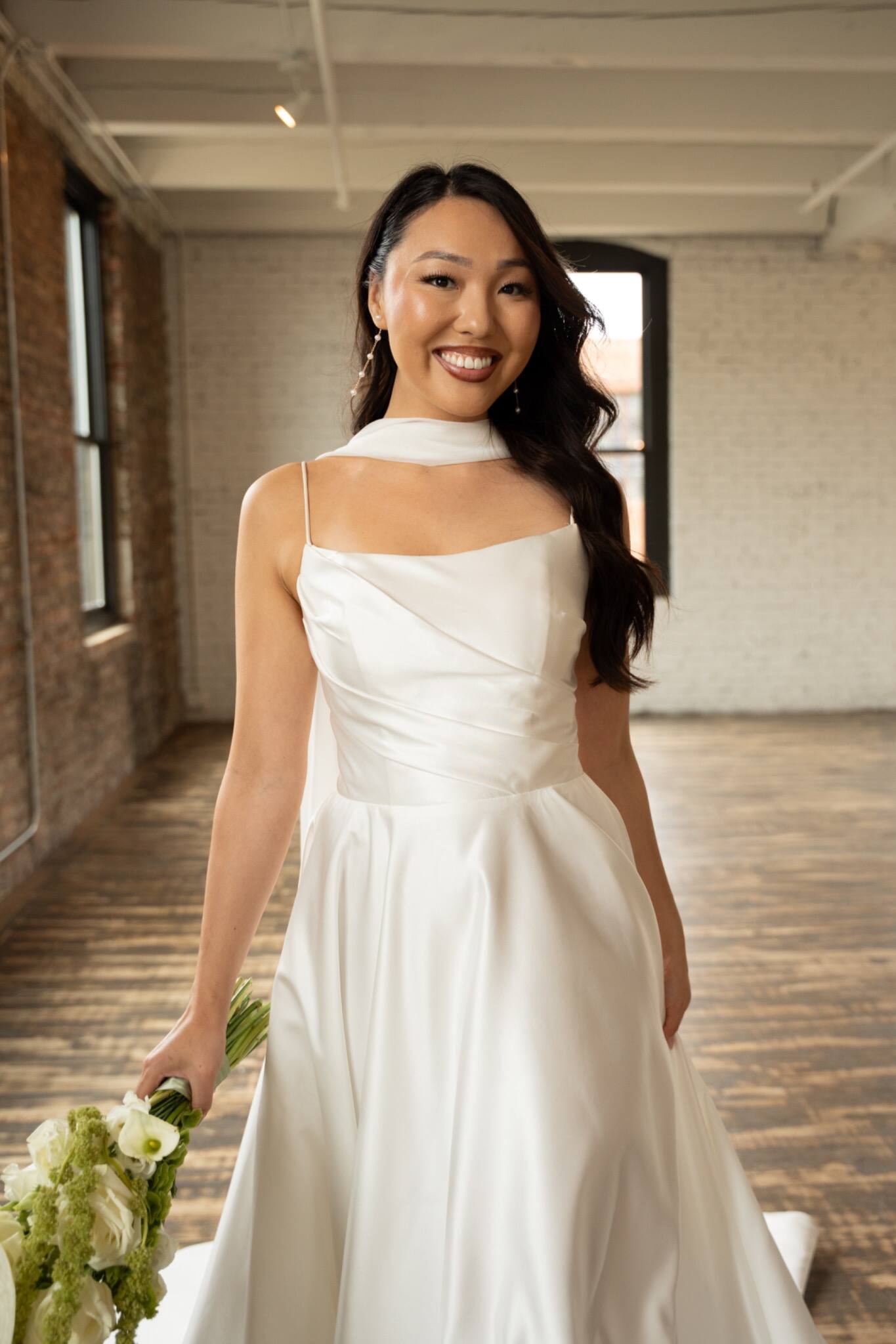 Close bridal portrait in soft window light