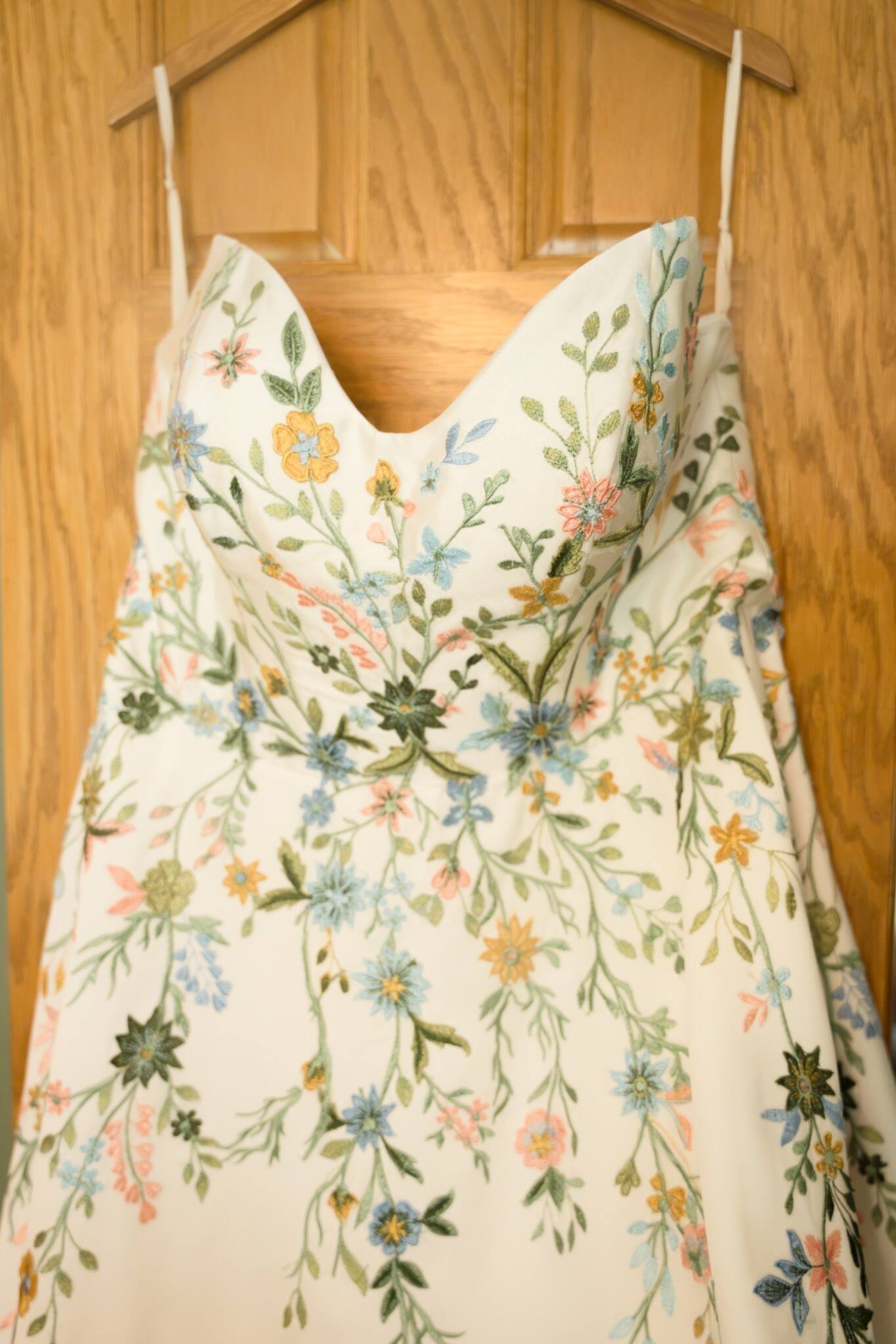 Floral wedding dress detail before the ceremony
